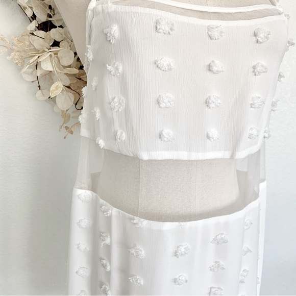 ☀️ [PRICE FIRM] SABO Miliano Illusion Mesh Panel Dot Textured Maxi Dress White - Picture 5 of 15